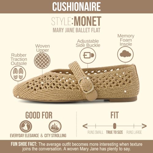 CUSHIONAIRE Monet Woven Mary Jane Flats for Women, Comfortable Ballet Flats with Adjustable Gold-Tone Buckle Strap and Memory Foam Cushioning, TAN 7 by CUSHIONAIRE - Used condition - Image 4
