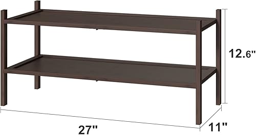Vista 2 de Zapatero de bambú para entrada, apilable de 2 niveles, plegable, natural, organizador de zapatos para armario de pasillo, zapateros independientes