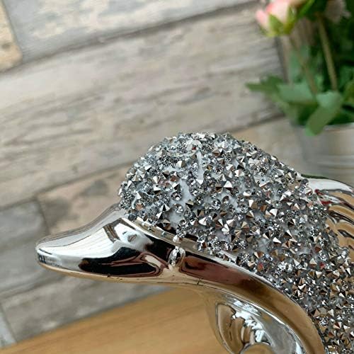 Silver Sparkle Dolphin Ornament Crystal Diamante Ceramic Decorative Figure Gift