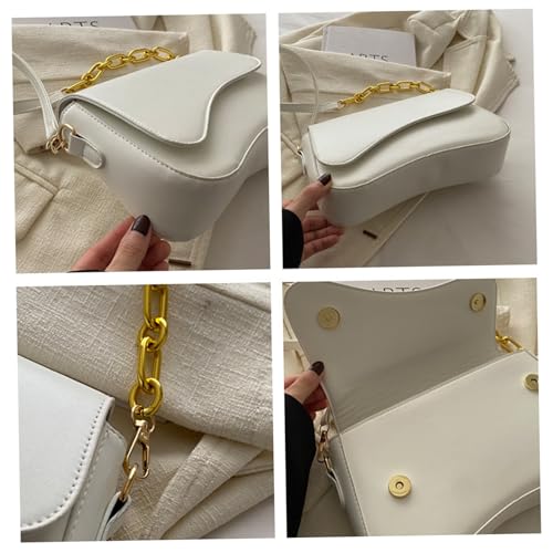 1PC Shoulder Bag, 9.7x6x2.3 PU Small White Shoulder Bag with Magnetic Buckle, Underarm Bag with Removable Straps Y2K Trendy White Purse for Women4