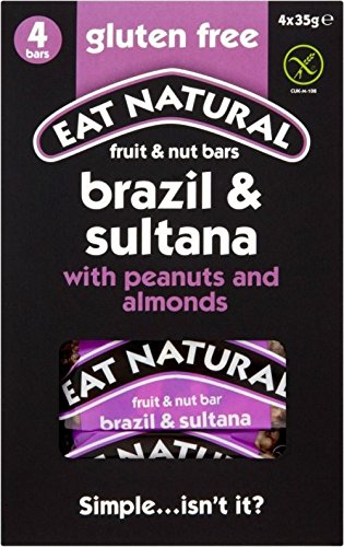 Eat Natural Gluten Free Bars Brazils Sultanas Almonds Peanuts and Hazelnuts (4x35g) - Pack of 6