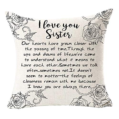 Andreannie Best Sister Gift Friend Love You Sister Cotton Linen Throw Pillow Case Cushion Cover Home Office Decorative for Sofa Living Room Square 18 X 18 Inches (I Love You Sister)¡­