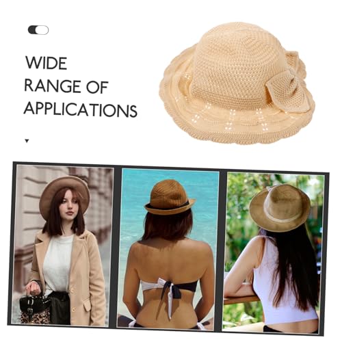 Women Knitted Dome Sun Block Hat Beige Fashionable Seaside Beachwear UV Protection for Face Neck Shoulder Lightweight Summer Vacation Accessory3