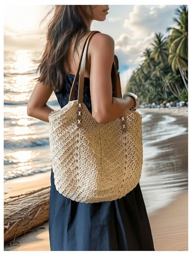 Verdusa Women's Vacation Straw Woven Tote Bag Double Handle Underarm Shoulder Bag3
