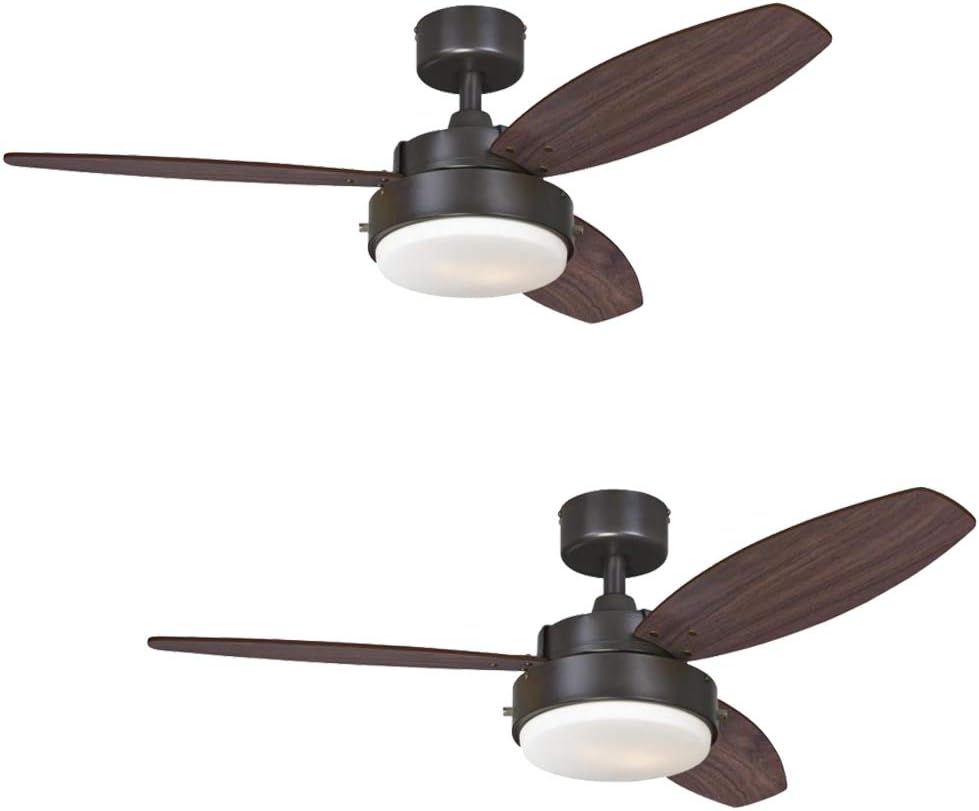 Suреr Chеар 🛒 Ciata Lighting 42 Inch Alloy Indoor Ceiling Fan in Oil Rubbed Bronze Finish with LED Light Fixture in Opal Frosted Glass with Reversible Walnut/Family Oak Blades – 2 Pack