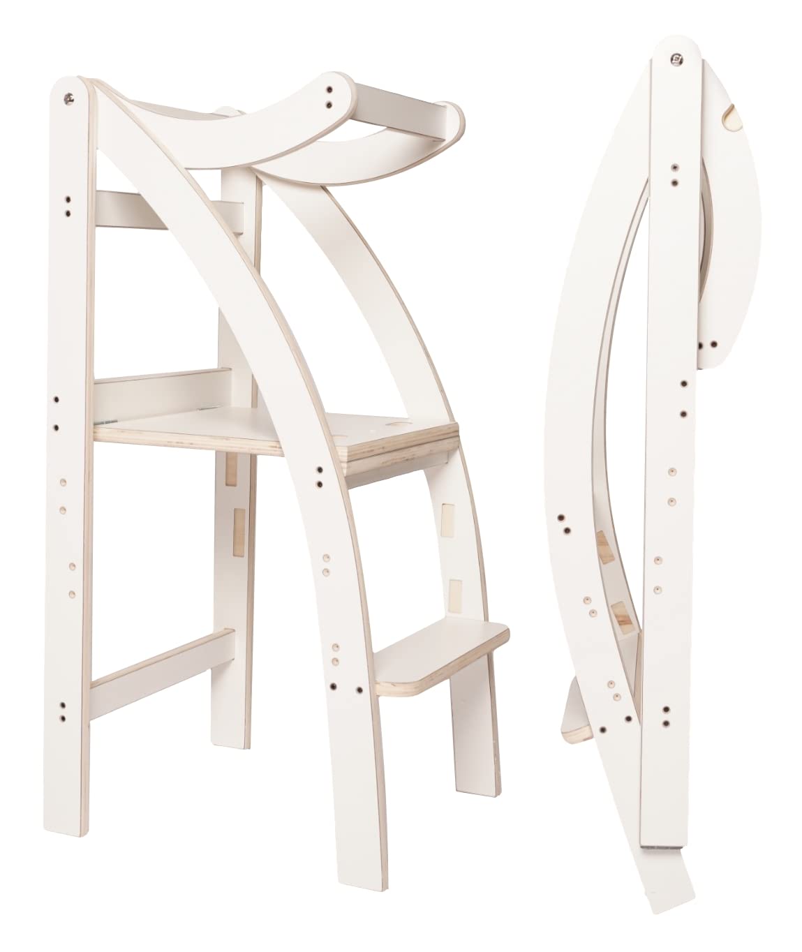 Learning Tower Richiudibile con Blocco per Bambini - Torre Montessori Regolabile su 3 Altezze e Richiudibile - Torre Montessoriana Richiudibile (Bianco, Standard)