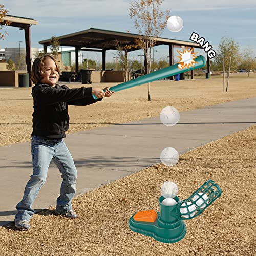 E Eakson Toddler Baseball Pitching Machine - Pop A Pitch Baseball Batting Machine With Youth Bat + 3 Plastic Baseballs - Boys + Girls Baseball Toys(Green) #TOP5