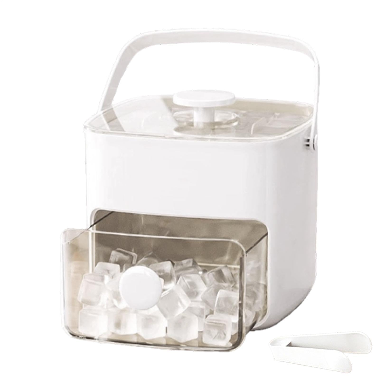 Cubitera con tapa y recipiente de almacenamiento, diseño de dos pisos, 48 cubitos de hielo, caja portátil para nevera y viaje