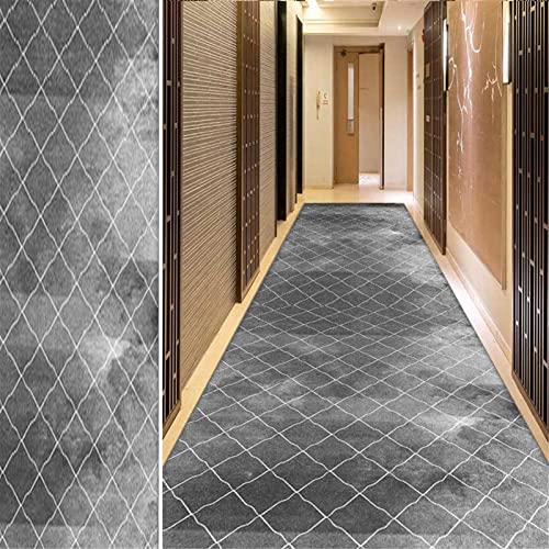 LWPCP Teppich Läufer Flur Küche rutschfest Waschbar Grau Geometrische Modern rutschfest Waschbar Kücheläufer Teppichläufer Polyester Meterware Anpassbar,50x400CM Cover