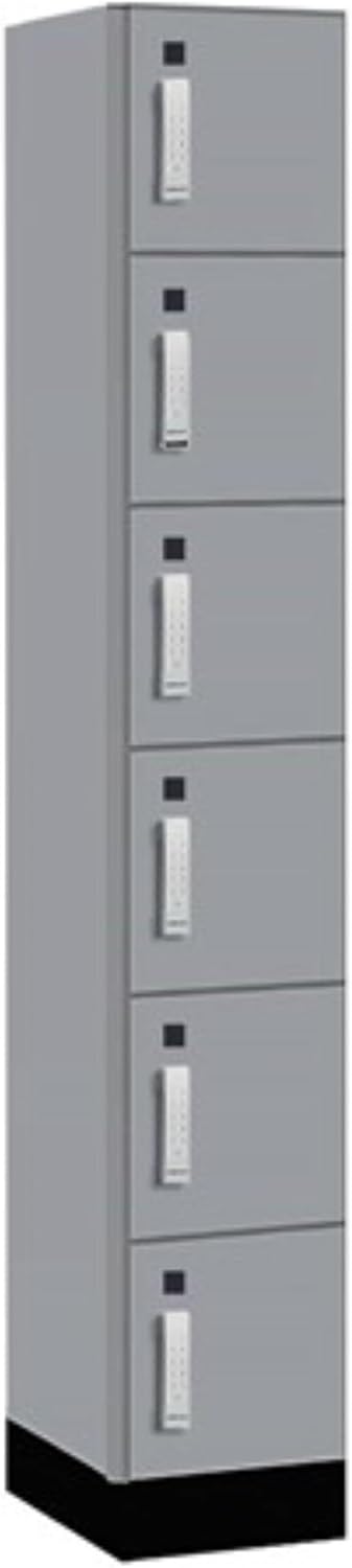 Salsbury 12" Wide Premier Wood Locker-Six Tier Box Style-1 Wide-6 Feet High-18 Deep-Winter Fog-Silver Electronic Locks