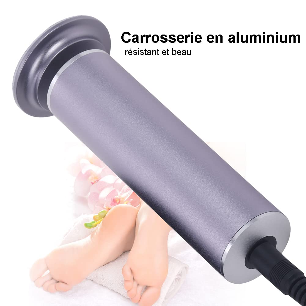 Râpe à Pieds Pédicure Electrique Anti-callosité Lime Pieds Electrique pour Corne (Vitesse Réglable) avec 60 Tampons de Remplacement pour Femmes Hommes Pédicures, Pas Besoin de Batterie (Gris Argent)