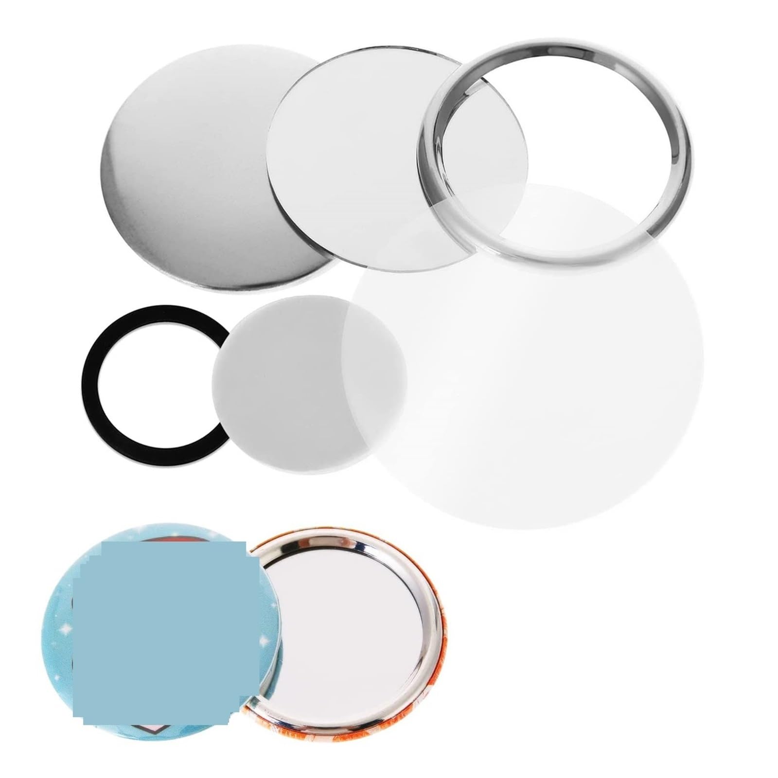 Zestaw do robienia odznak, 100 szt. Lustrzana plakietka przycisk części do robienia 58MM, DIY zestaw odznak puste lustro przypinka części guzika przenośna kieszonkowa plakietka prasa część do robienia
