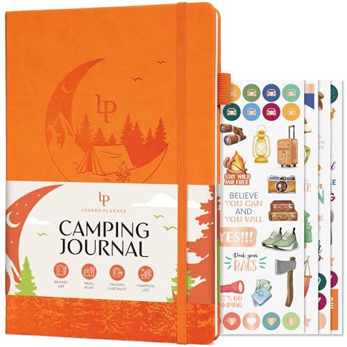 Legend Camping Journal – Hardcover Camper & RV Trip Planner – Notebook to Plan Travel & Camp Adventures with Packing Checklist, Meal Plan & Camping Bucket List – 30 Trips, 7' x 10' (Orange)