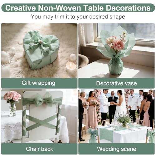 ddckj Vlies Tischläufer Eukalyptus Grün 30cm x 35m Tischläufer Salbeigrün Dekoratives Tischband für Taufen, Kommunionen, Hochzeiten, Geburtstage, Weihnachten und andere Feierlichkeiten