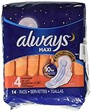 Always Maxi Size 4 Overnight Pads with Wings, Unscented 14 count