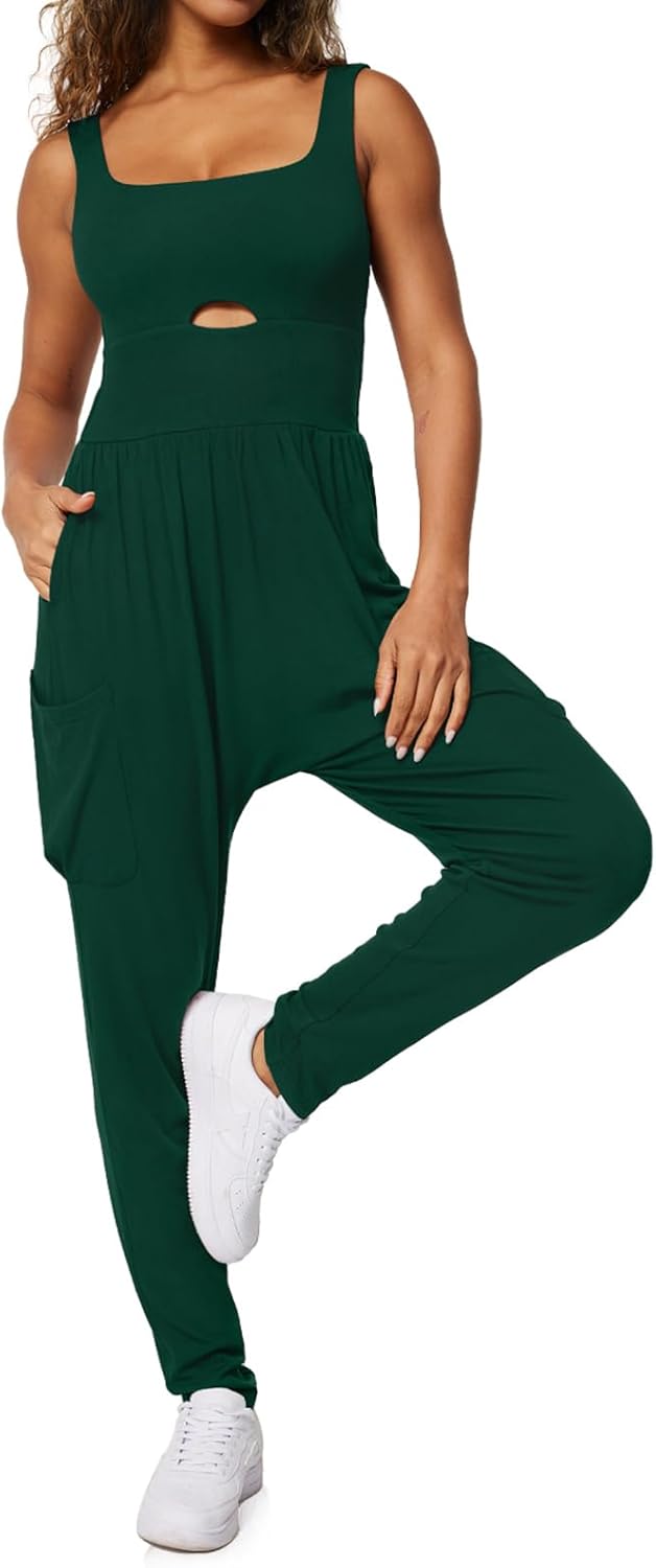 Casei Jumpsuits for Women Casual Summer Rompers Sleeveless Loose Strap Baggy Overalls Yoga Harem Jumpers with Pockets