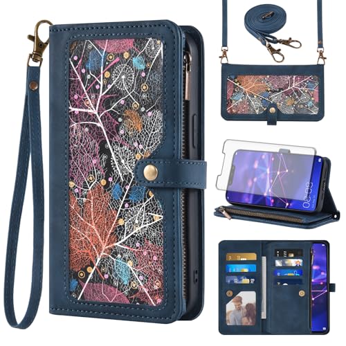 Coque Huawei Mate 20 Lite à clapet magnétique en similicuir bleu motif fleur pour femme