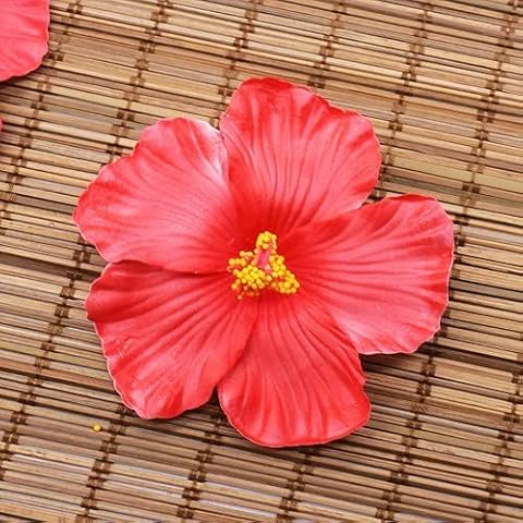 10PCS Hawaii party Hibiscus flowers Summer party DIY decorations Artificial PE hibiscus flower Hula girls headwear-Red Cover