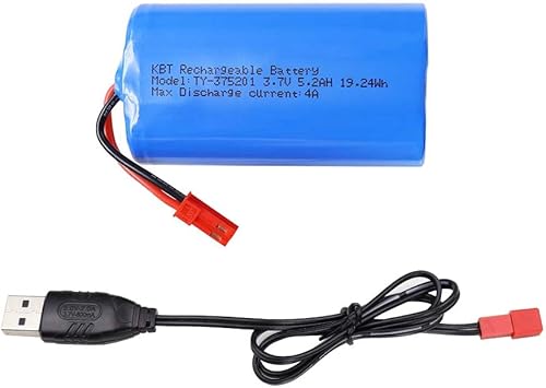 KBT - Batería recargable de iones de litio de 3.7 voltios y 5200 mAh para coche RC, enchufe JST-2Pin, batería de iones de litio de 3.7 voltios con