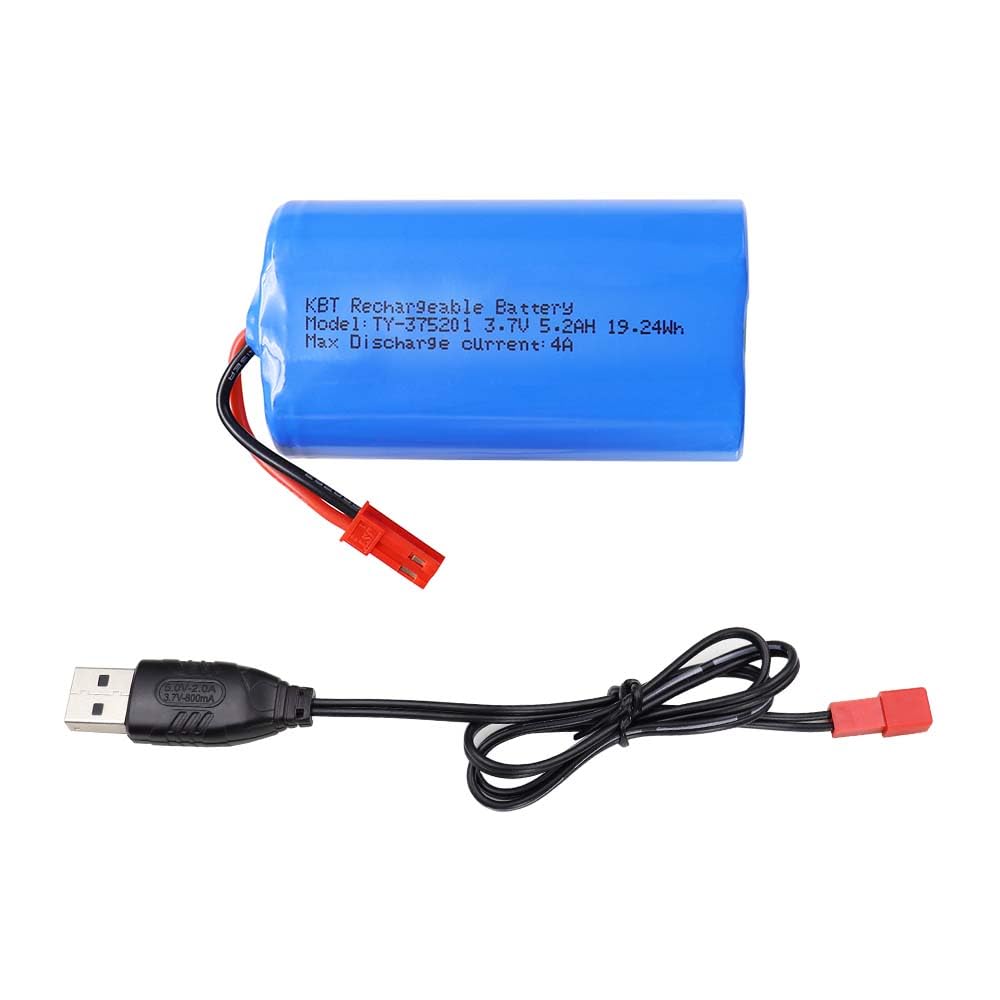 Photo 1 of KBT 3.7 Volt 5200mAh Li-ion Rechargeable Battery Pack for RC Car, JST-2Pin Plug 3.7 Volt Lithium-ion Battery with RC Battery Charger for RC Truck, RC Boat, RC Stunt Car