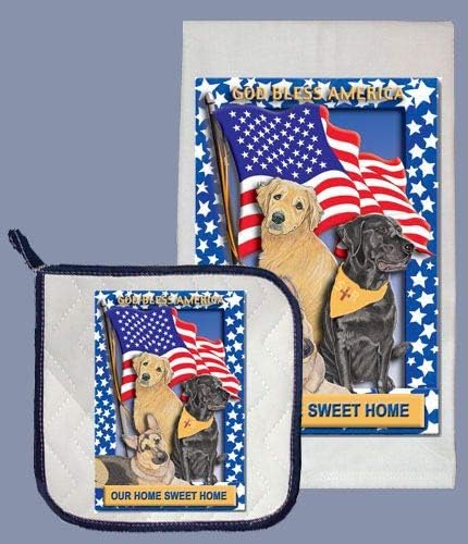 Animal Theme Gifts, Petriotic Dogs Dish Towel & Pot Holder Set