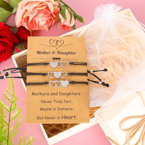 Image of EOBOH Mother's Day Gift Bracelets, Mother's Day Bracelets Adjustable Hearts Mother Daughter with Card, Love Mothers Day Gifts for Grandma Daughter Accessories