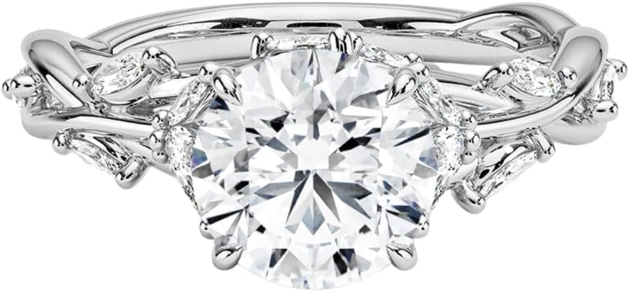 1–2 Carat IGI Certified Lab Grown Diamond Engagement Ring 10K 14K 18K Gold & 925 Sterling Silver Leaf Style Ring (E-F Color, VVS1–VVS2 Clarity)