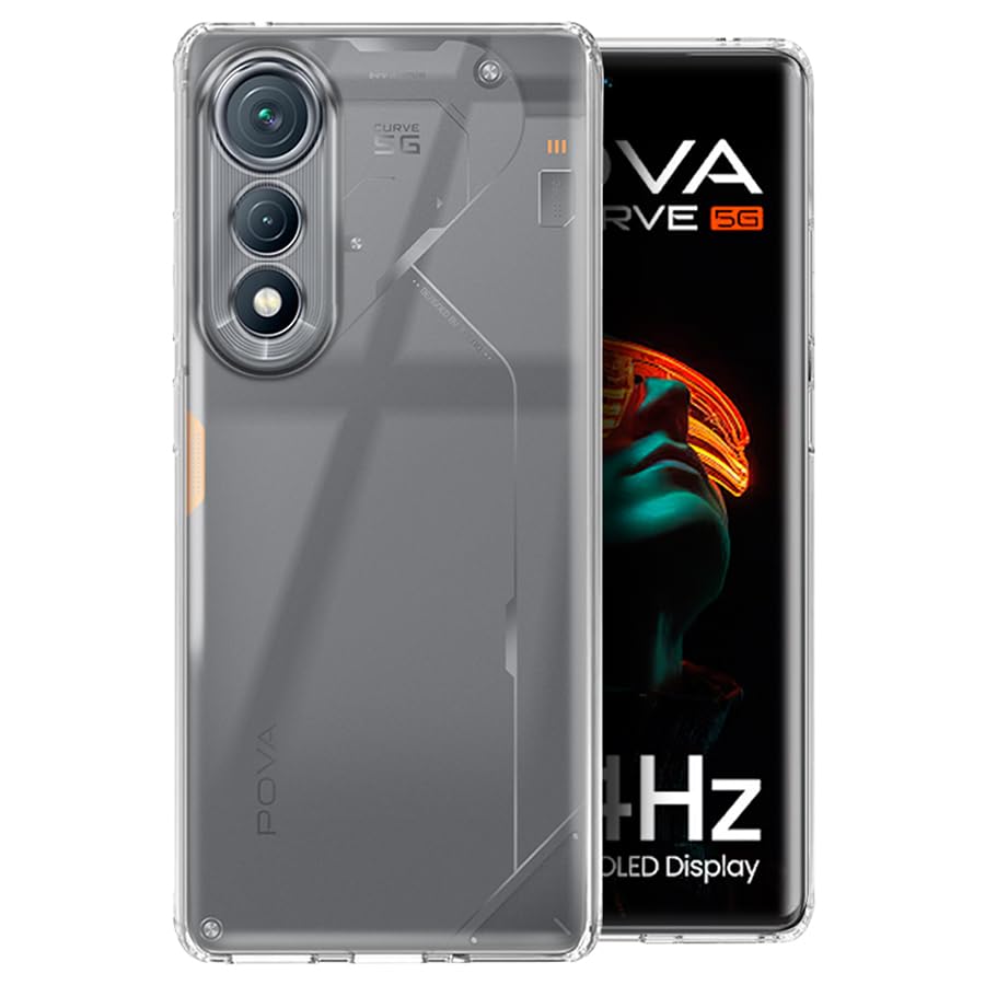 Image of Fashionury Crystal Clear Case for Tecno Pova Curve 5G | Yellowing Resistance | Transparent TPU Silicone | Raised Camera Lips | Slim Transparent Cover