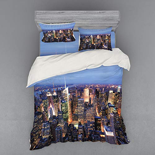 Ambesonne NYC Bedding Set, 4-Piece Queen, Blue