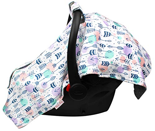 Image of Top Tots Baby Car Seat Canopy Cover - Navy Blue Arrows on White