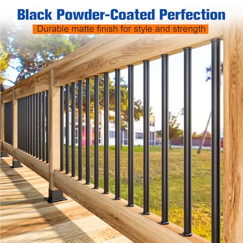 Antsky 29\" Round Aluminum Balusters for Deck Railing, Hollow Deck Spindles with Screws for Railing Fencing, Metal Deck Balusters with Connectors(30 Pack Black)