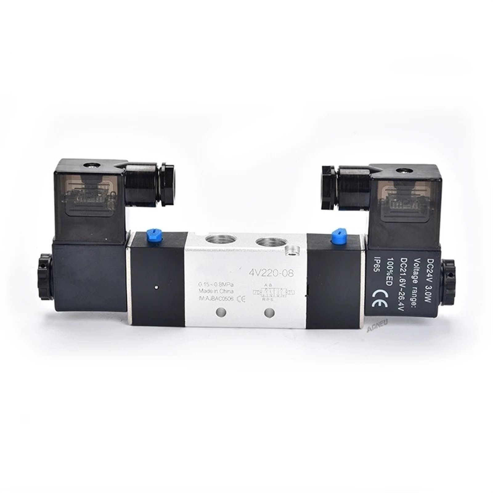 Válvula Solenoide 220V neumática 4V220-08 Aire 5 vías 2 Posiciones 1/4 "Bobina aleación de Aluminio Interna DC 12V eléctrica 24V AC 110V(W 4mm Fittings,AC 220V)