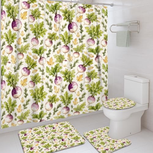 Rideau de douche radis et tapis de bain en polyester imperméable - 2