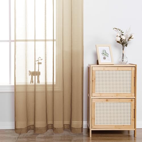 Cortinas transparentes degradadas de lino sintético con ojales para ventana de salón 2 paneles 52x96 3