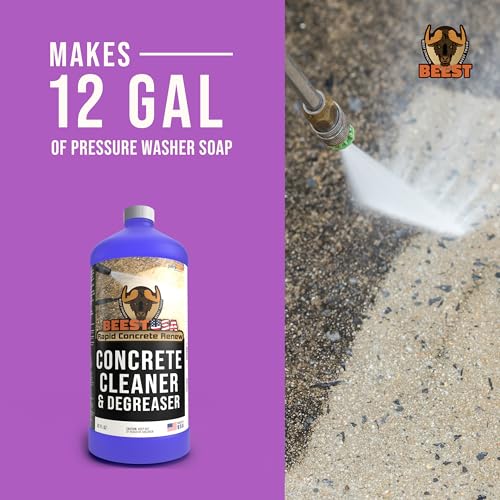 BEEST Concrete Cleaner - Makes 12 Gallons Pressure Washer Soap, Degreaser Cleaner Heavy Duty Outdoor Cleaner for Cement, Driveway, Garage Floor, Patio, Deck, Safe on Grass, 32 ounce