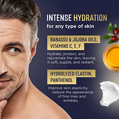 Penebella Mens Face Moisturizer Cream - Anti-Aging Face & Neck Serum For Men - Firming & Lifting Anti-Wrinkle Facial Day & Night Skin Care Complex With Hyaluronic Acid - Made In Europe - Elastin, Vitamin C+E, Jojoba, Babassu, Daucus Oils #TOP3