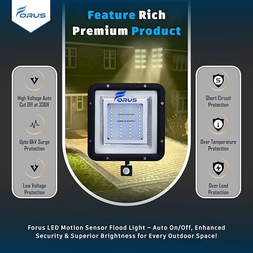 Image of Forus 30W LED Outdoor Flood Light with Motion Sensor, 8-15ft Detection, 180 Sensing, Day-Night Dual Mode, IP67 Waterproof, 4-Year Warranty, Security Light for Factory, Shop, Garden,Warm White-1PC