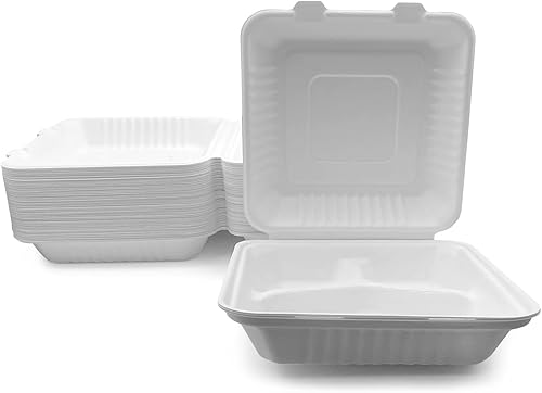 Miniatura 2 de three leaf Abrazadera de bagazo con 3 compartimientos de 8 x 8 pulgadas, 50 unidades resistente, súper fuerte, natural, ecológica, desechable, 100%