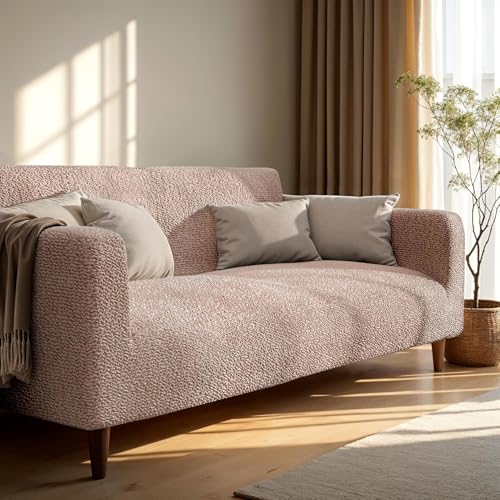Image of Bellissima Sofa Covers - Premium Luxury Microfibra Plain Stretchable Sofa Cover 2 Seater Fully Covered Slipcover, Imported from Italy (Champagne)