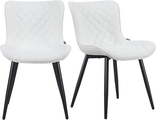 Miniatura 8 de YOUTASTE Juego de 2 sillas de comedor negras tapizadas de piel sintética con respaldo y patas de metal, sillas de cocina modernas de mediados de