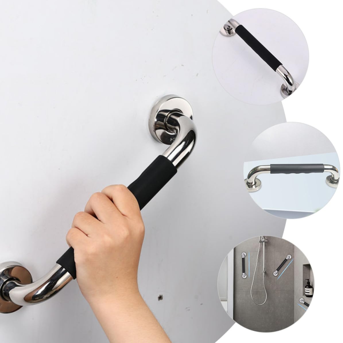 COHEALI 2 Piezas Barra de Apoyo para Personas Discapacitadas Pasamanos de Seguridad de Acero Inoxidable Negro, Antideslizante, Efecto Luminoso, para Escalera y Baño