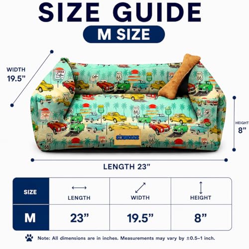 Image of SITSNOOZE Medium Dog Bed (5 to 10kg) for Beagle, Pug, French Bulldog - Extra Soft Washable Lounger Cushion, Orthopedic Mattress, Waterproof Anti-Slip Base Luxury Cotton Pet Bed (Print 18, M)