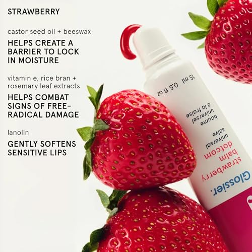 Image of Glossier Balm Dotcom Hydrating Tinted Lip Balm - Universal Salve, Up to 12 Hour Moisture for Dry Lips, Cuticles & Skin - Lanolin, Beeswax & Castor Oil - Strawberry, Jammy Pink Tint, 15ml