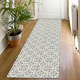 SHACOS Baumwollteppich Läufer Flur 60x180cm Teppichläufer Waschbar Küchenteppich Vintage Küchenläufer Teppich Läufer Flur für Schlafzimmer, Eingang, Wohnzimmer, Küche (Grau Grün)
