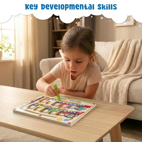 Image of Spartan Kids 3 in 1 Train Magnetic Maze Wooden Learning Toy, Magnetic Color Sorting Board and Colour Sorting Set for Counting, Fine Motor Skills and Preschool Fun