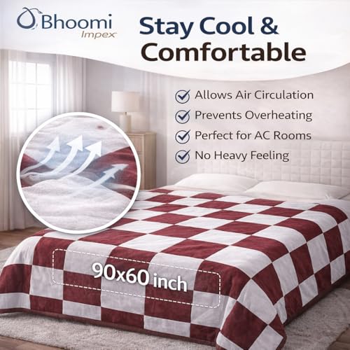 Image of Single Bed Dohar Classic Maroon Check | Lightweight Summer Quilt | Soft Microfiber AC Blanket | Breathable All Season Comforter | Skin Friendly Bed Cover