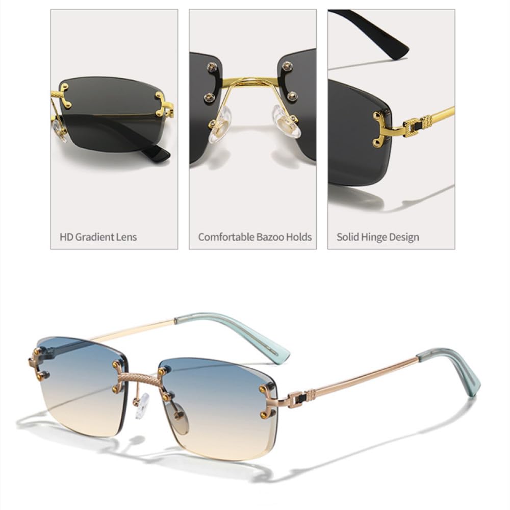 Sonnenbrille mit Farbverlaufslinse, Metall, randlos, quadratisch, lila, Sonnenbrille für Damen, rechteckig, rahmenlose Brille für Herren