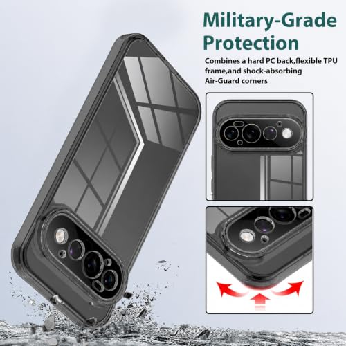 Image of VONZEE Compatible with Google Pixel 10 Pro XL Back Cover Case Clear,[ Anti Yellow ][Military Grade Protection] Hard PC Back Cover Transparent-Black