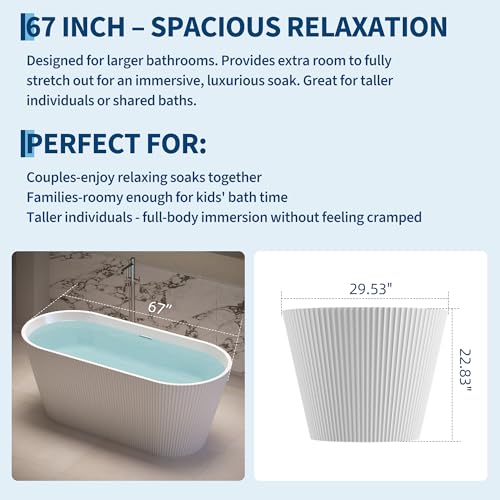 Image of GarveeLife 59 Inch Freestanding Bathtubs, Soaking Tub, Modern Free Standing Bathtub with Integrated Overflow, Deep Ergonomic Design for Spa-Like Relaxation, Acrylic