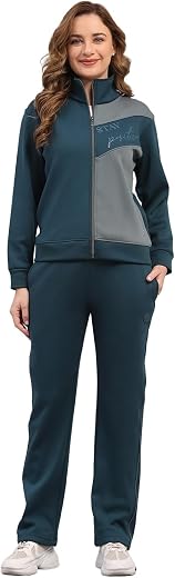 Monte Carlo Womens Regular Fit Printed Mock Collar Full Sleeve Winter Tracksuit Sportswear Set with Jacket and Lower | Com...